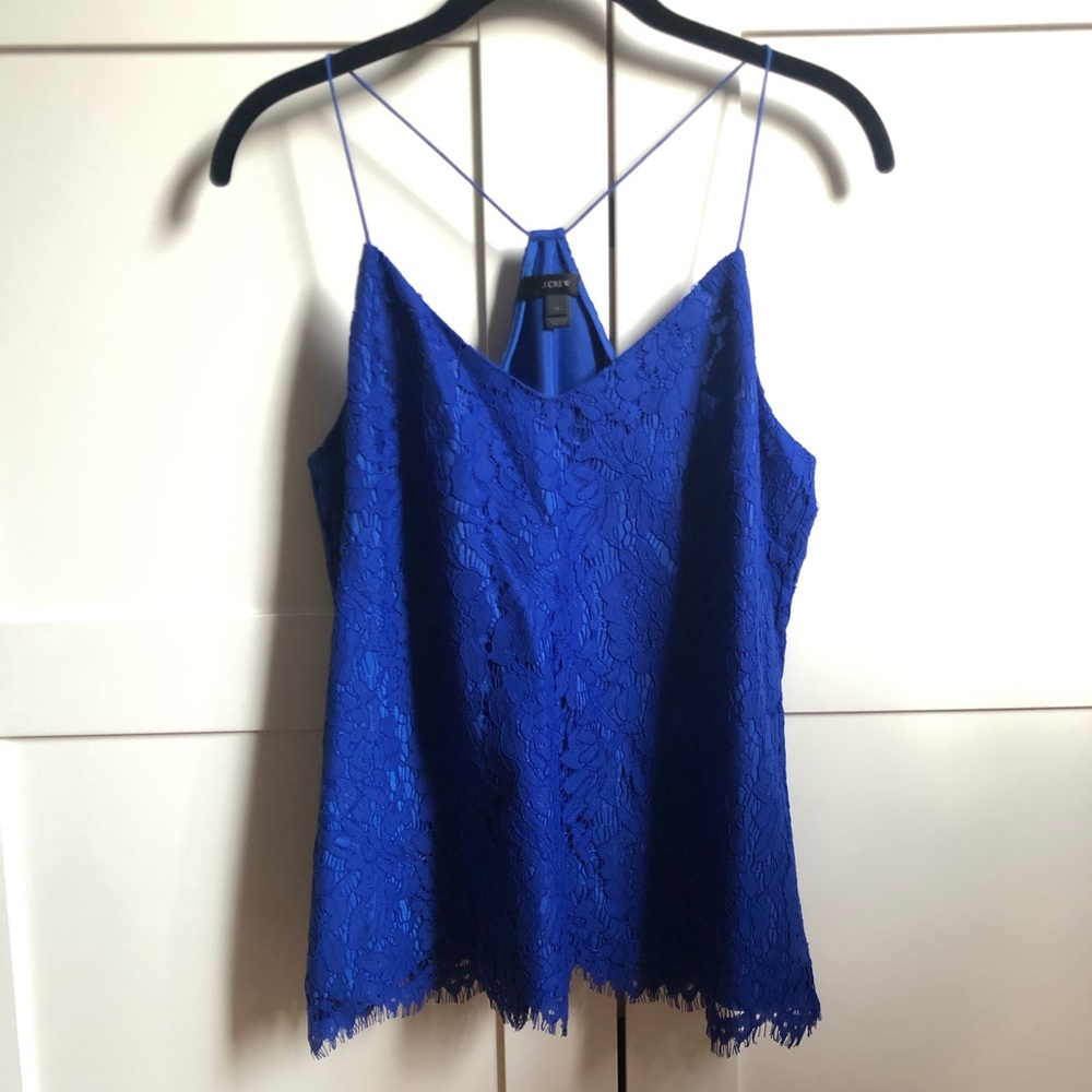 J. Crew Lace Blue Carrie Eyelash Lace Tank Size 4